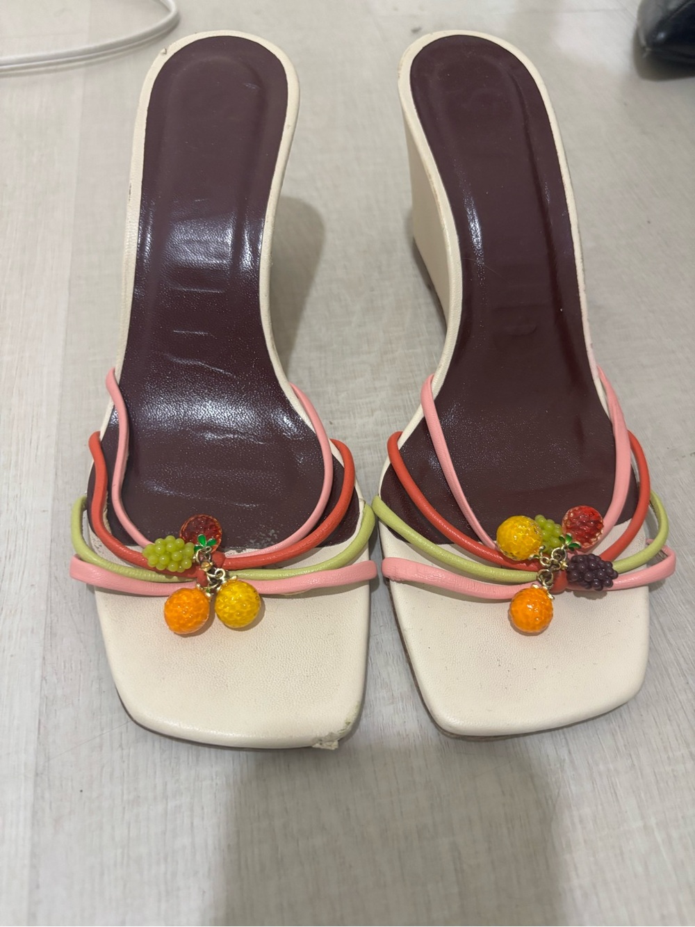 STAUD White Multi-Strap Fruit Charm Mules